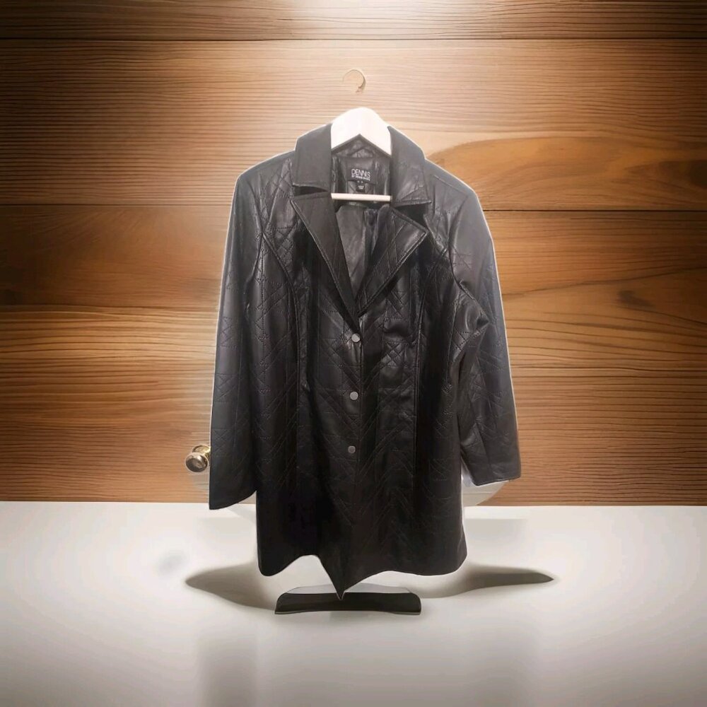 Dennis‎ Basso Faux Leather Trench Coat Sz Xl Formal Coat